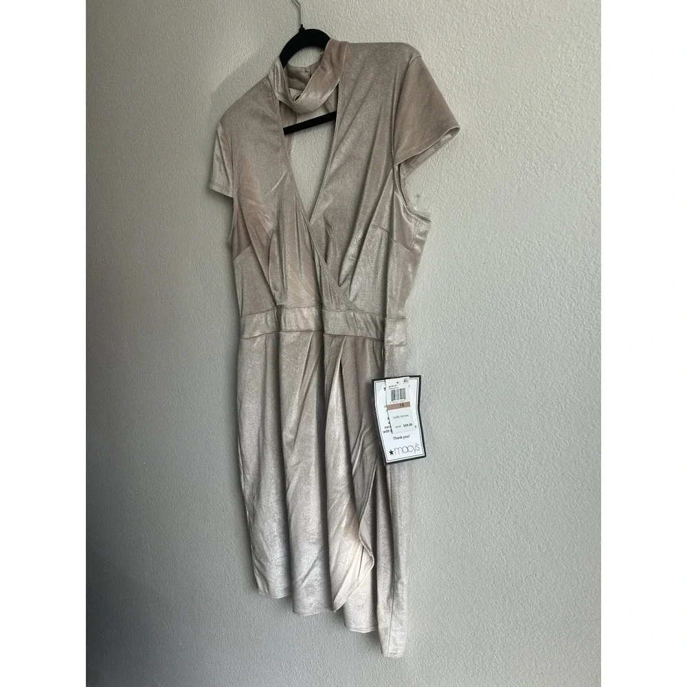 B. Darlin Champagne Velvet Beige Semi Wrap Cut Out Bodycon Midi Dress Sz 15/16 - Picture 2 of 10